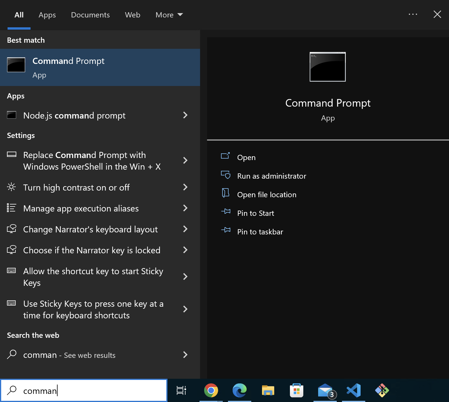 Screenshot of the location of the command prompt